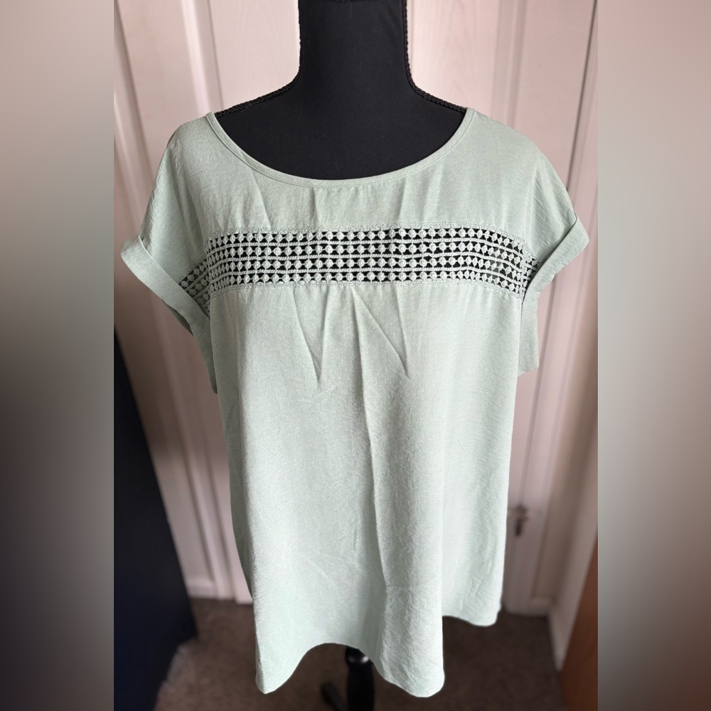 BloomChic Light Green Blouse with Black Accents